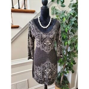 Aryeh Women Gray Acrylic Scoop Neck Long Sleeve Casual Knee Length Dress Size M